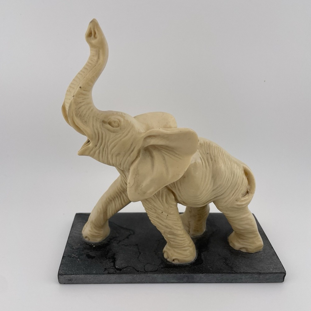 Vintage Italian Carved Elephant Sculpture A. Santini Classic Figure Stone Base